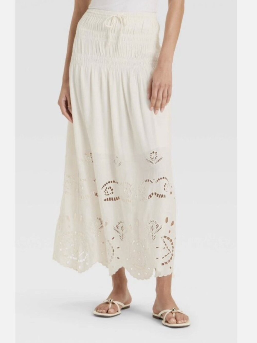 Plus Size Embroidered Eyelet Drop Waist A-Line Maxi Skirt Future Collective Boho